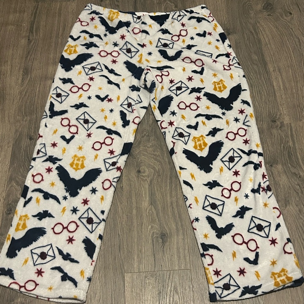 Harry Potter Themed Pajama Pants - White with Black and Yellow Accents
